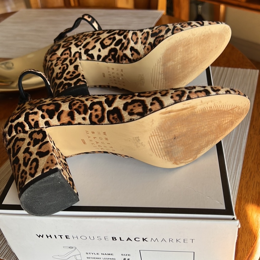 White House Black Market Leopard heels with ankle strap. - Picture 5 of 6